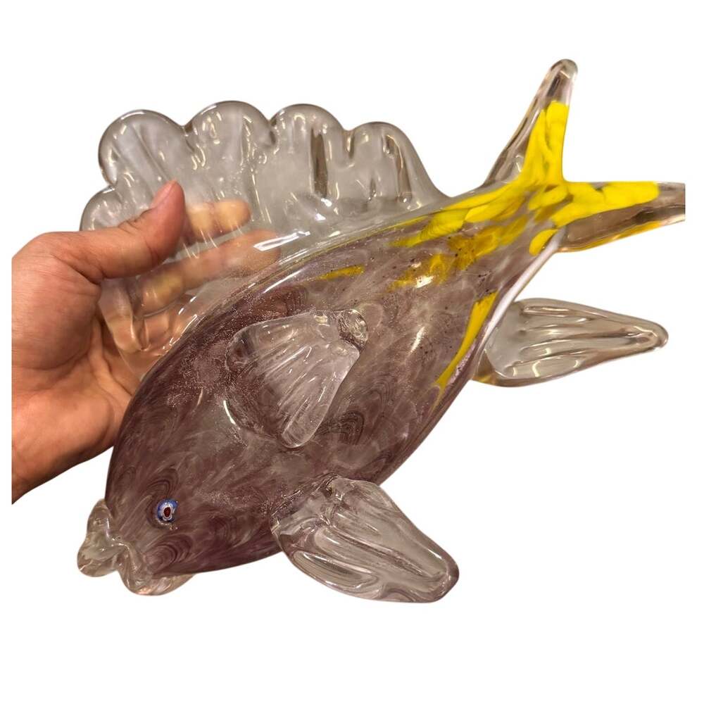 Vintage Murano Purple & Yellow Glass Fish